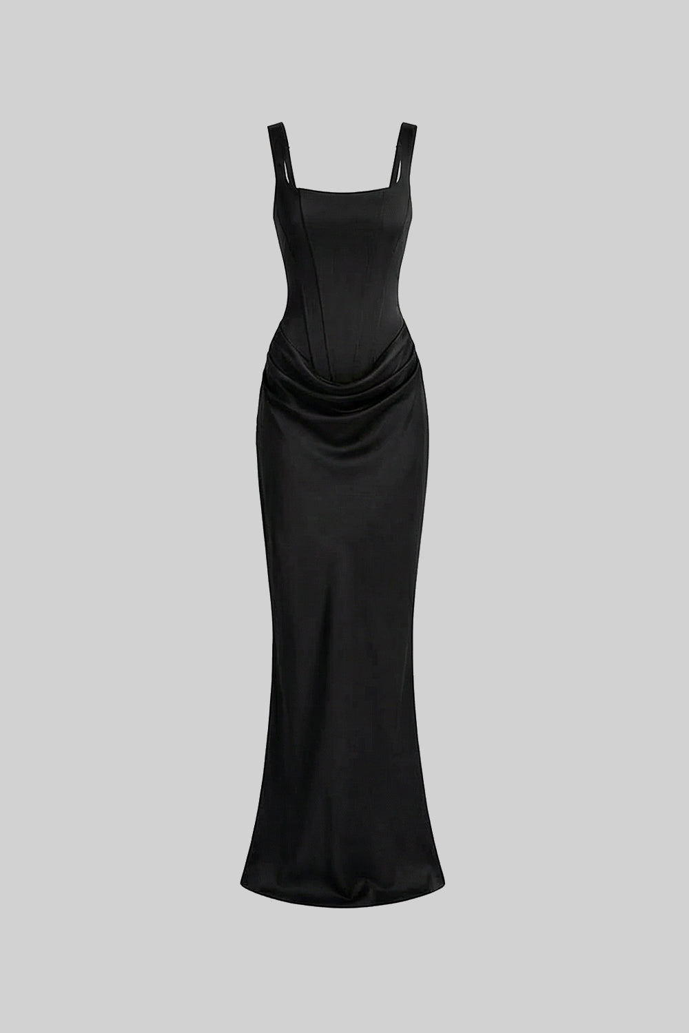 Corset Maxi Dress with Draped Hip Detail – Black - View 6