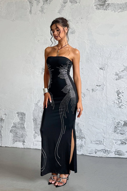 Rhinestone Embellished Strapless Bodycon Maxi Dress - View 2