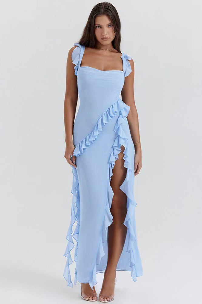 Square Neck Ruffle Slit Party Dress - View 5