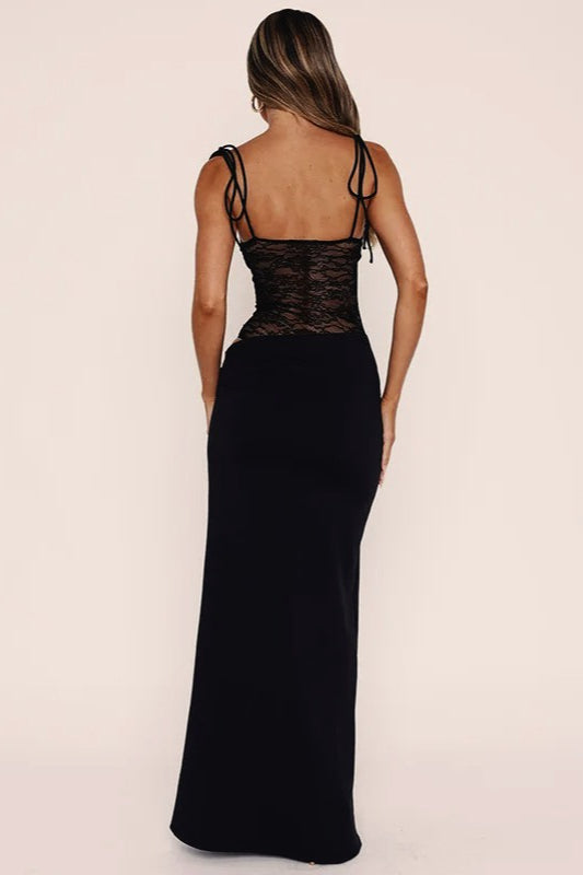Lace Spaghetti Strap Maxi Dress in Claret - View 8