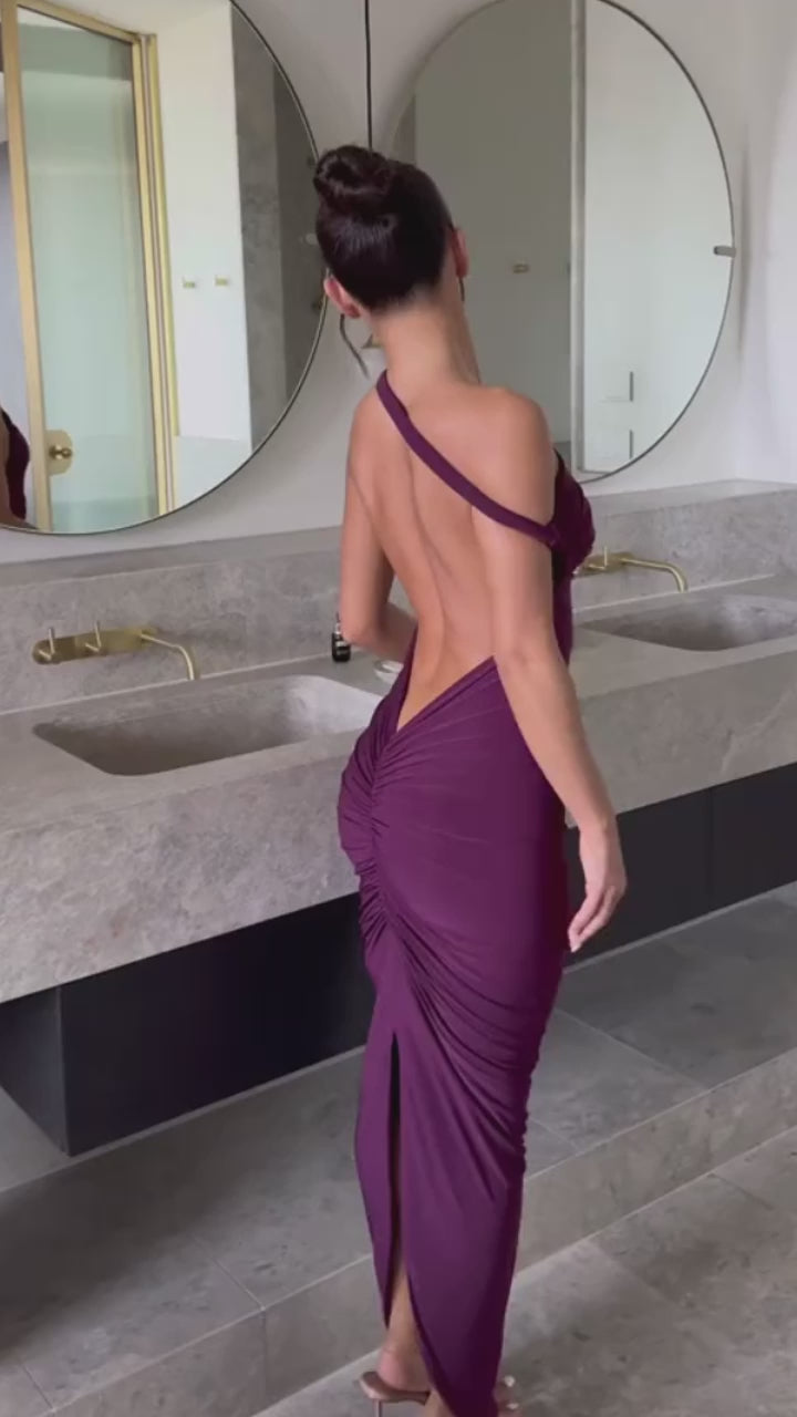 Off Shoulder Fold Over Sleeve Knit Bodycon Floor Length Gown - View 21