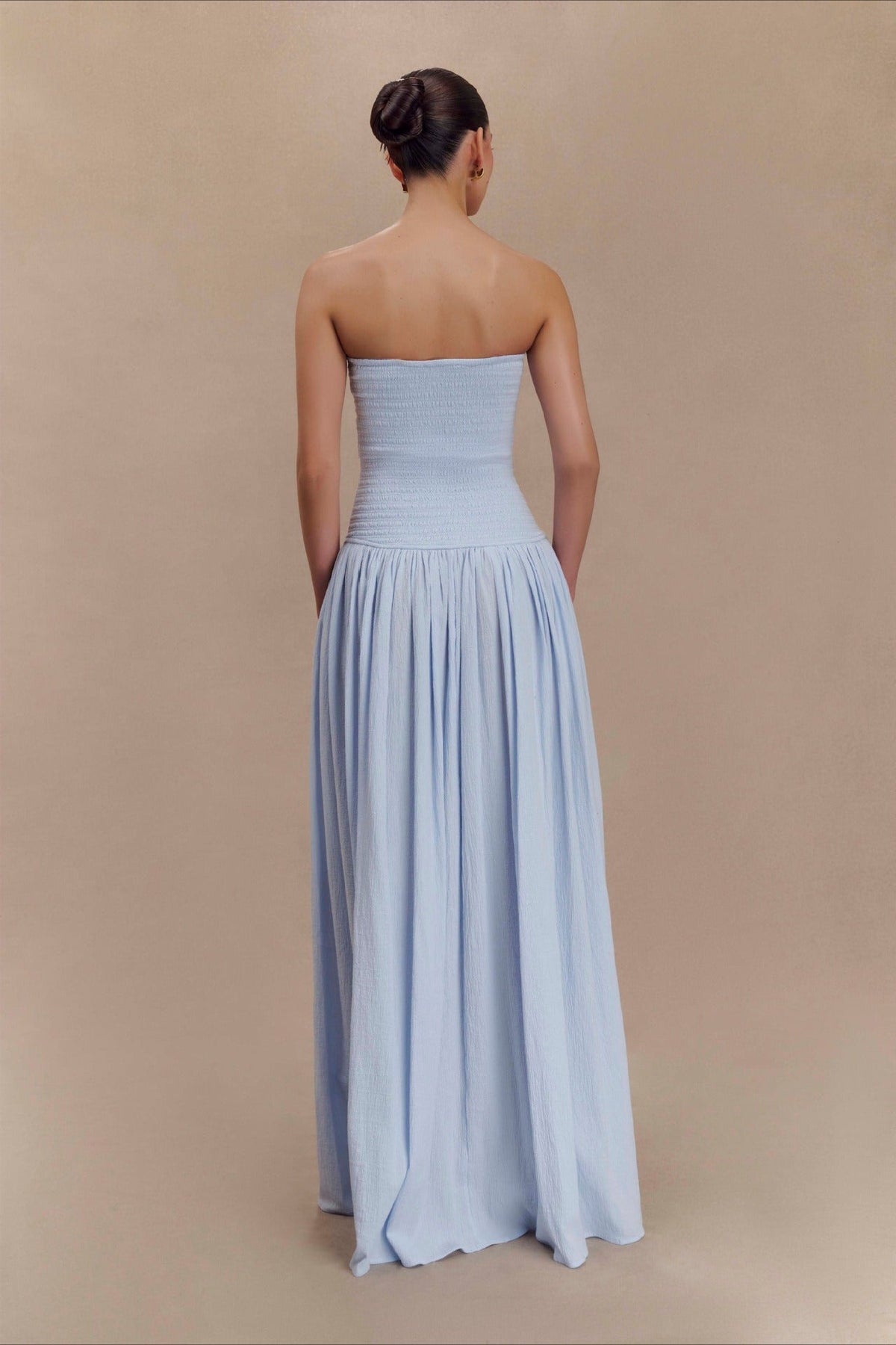 Strapless Ruched High Split Flowy Maxi Prom Dress - View 5