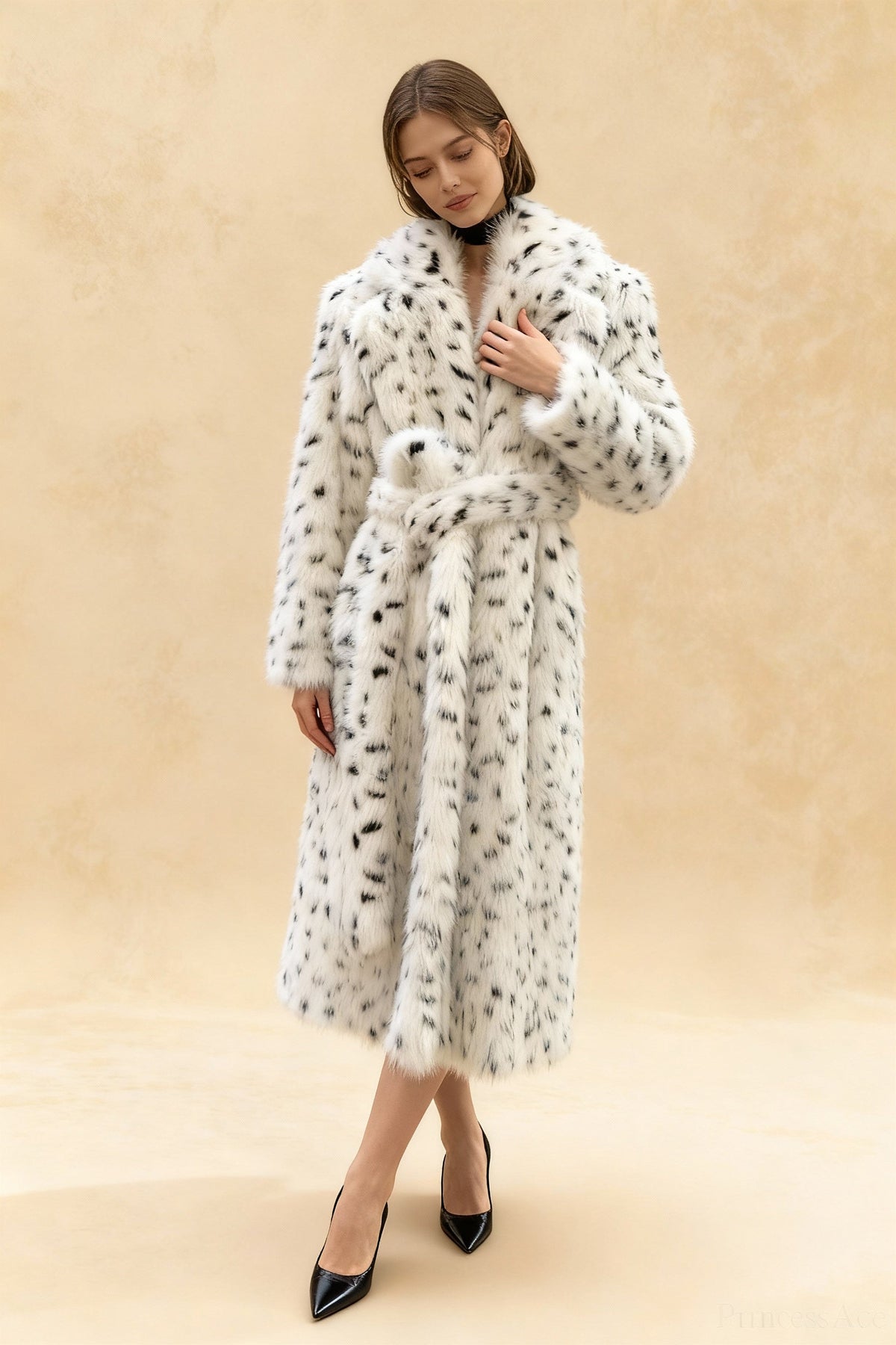 Leopard Print Warm Faux Fox Fur Notched Collar Loose