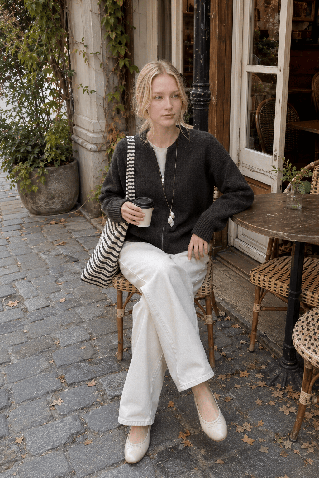 Zip-Up Loose Fit Knit Sweater