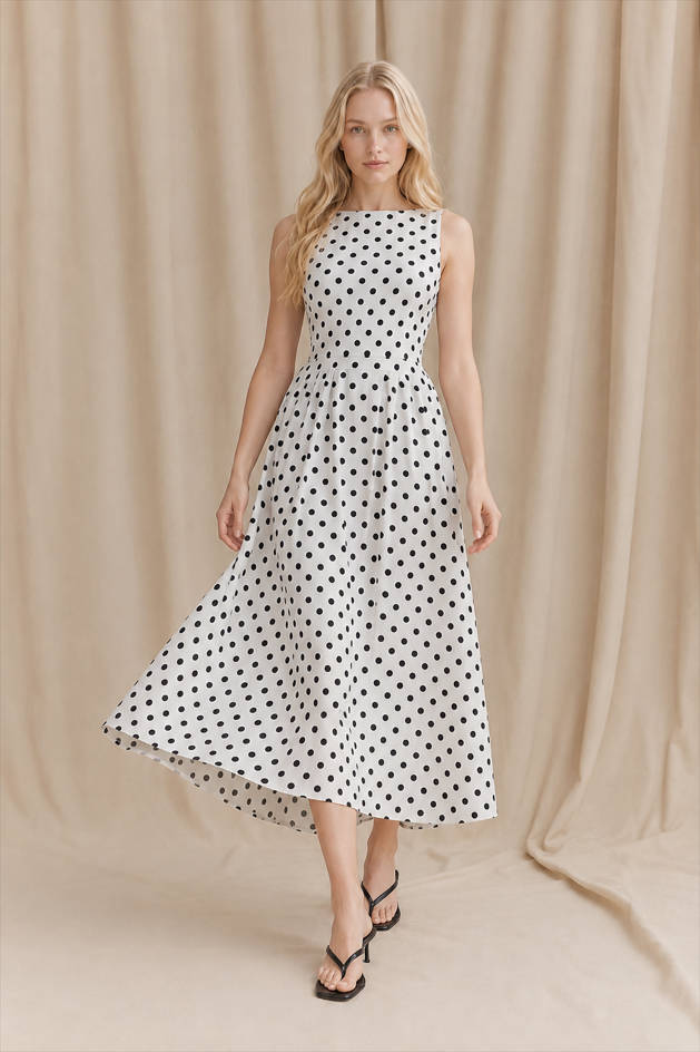 Polka Dot Sleeveless Maxi Dress
