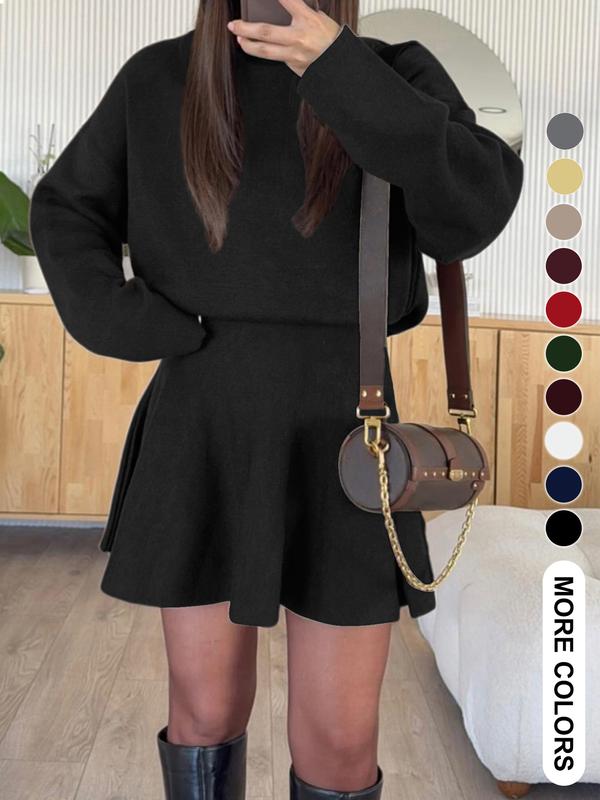 High Neck Long Sleeve Ribbed Knit Mini Dress 2