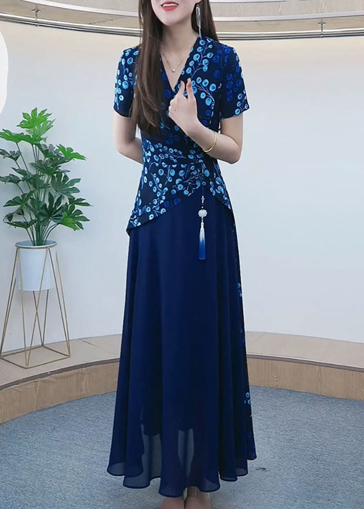 Floral Asymmetrical Panel Wrap Bodice Short Sleeve Maxi Dress - View 5