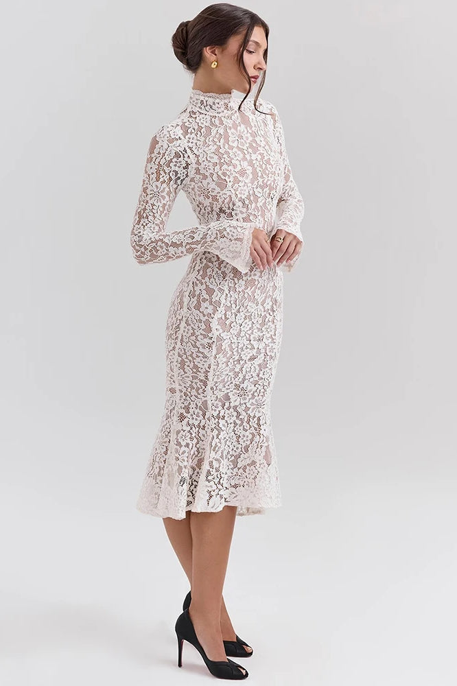 Lace Long Sleeve Midi Dress - View 5