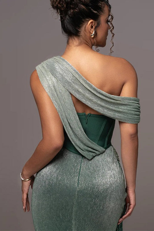 Off Shoulder Corset Cut Out Ruched Mermaid Gown - View 2