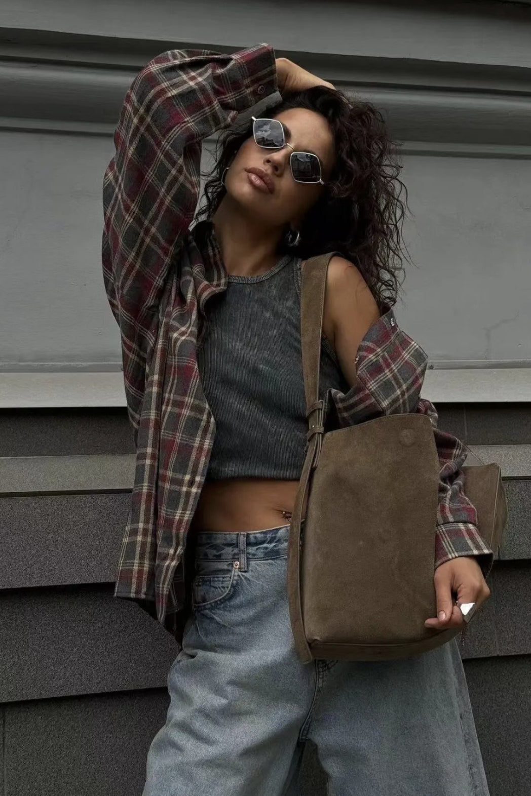 Retro Plaid Collared Blouse
