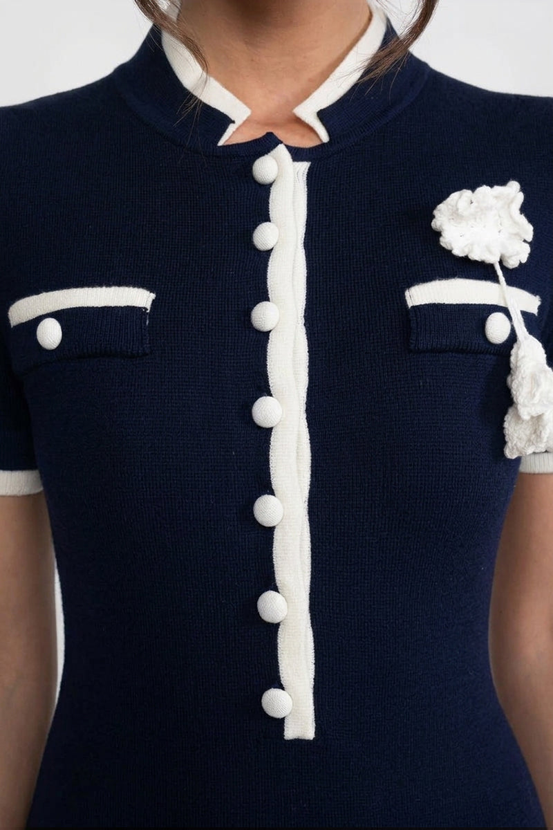 Ribbed Knit Midi Dress - Navy - View 4