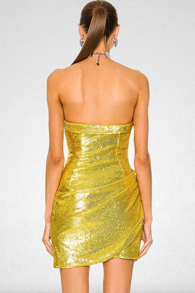 Slim Backless Sequin Strapless Ruched Sequin Dress - View 3