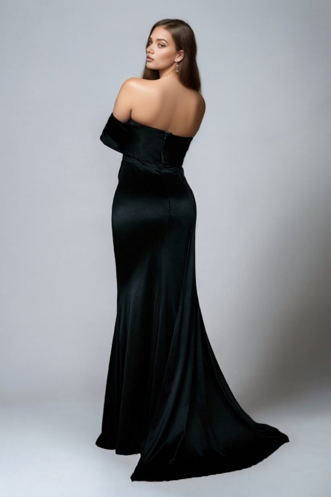 Solid Satin Off-Shoulder High-Waist Mermaid Silk Dress - View 8