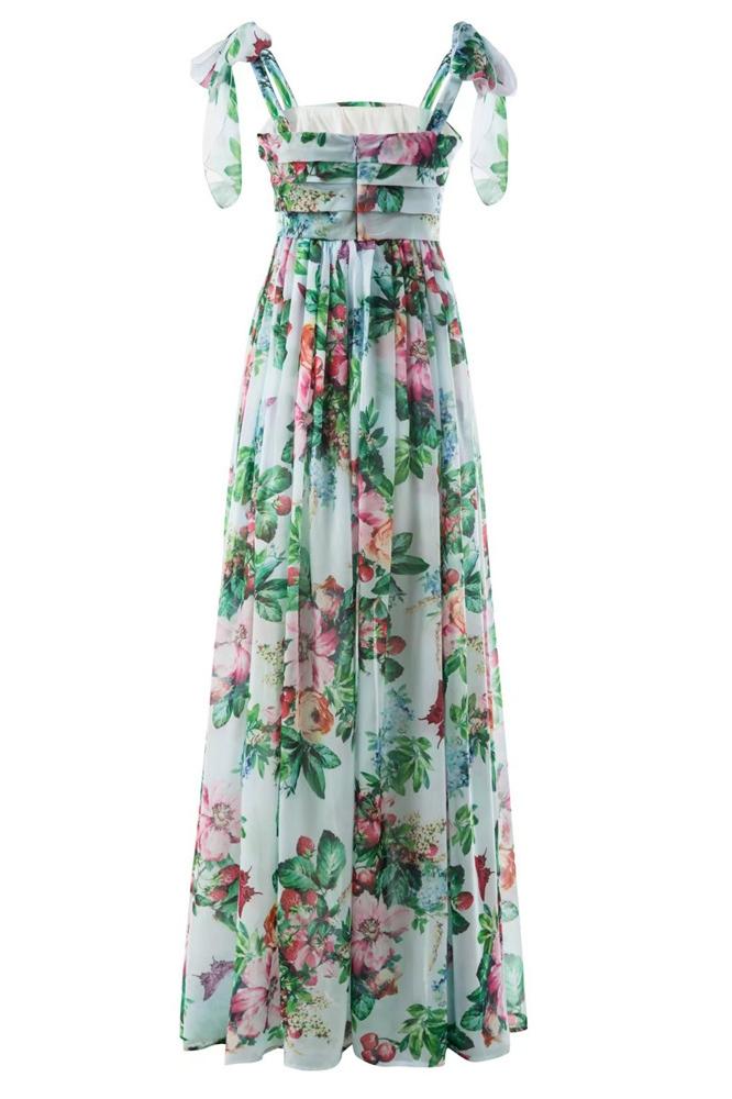 Floral Print Tie Shoulder Wide Strap Open Back Maxi Gown - View 4