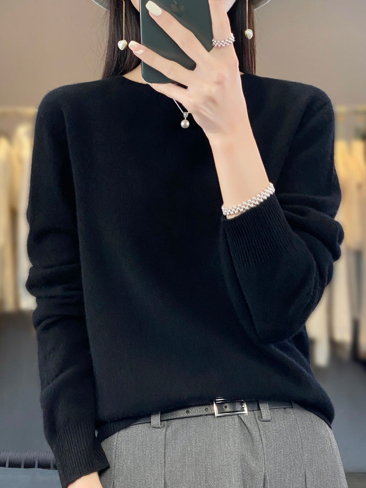 Round Neck Long Sleeve Soft Knit Sweater 14