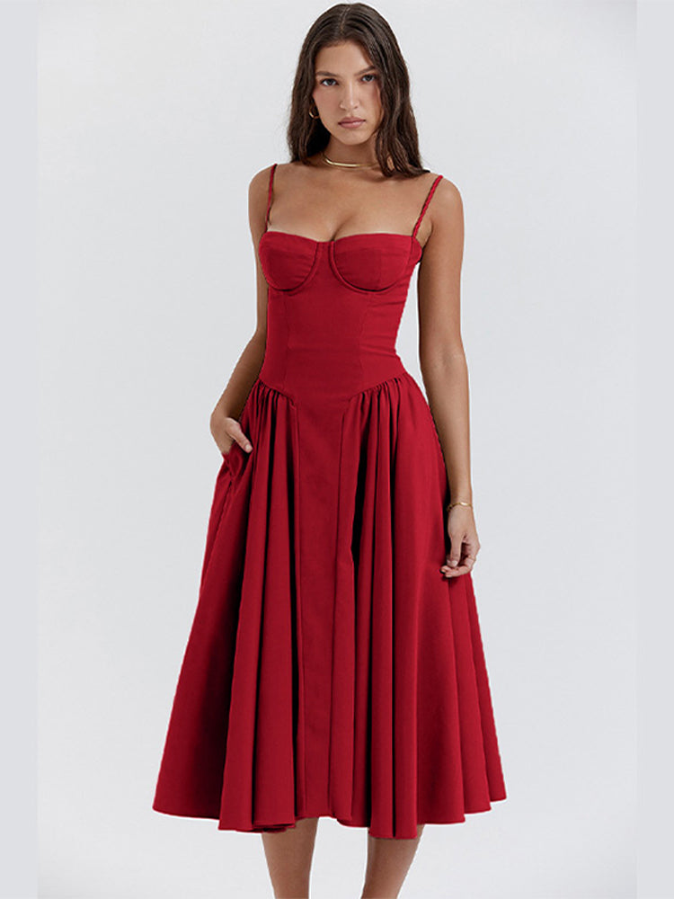 Velvet Corset Bodycon Midi Dress - View 7