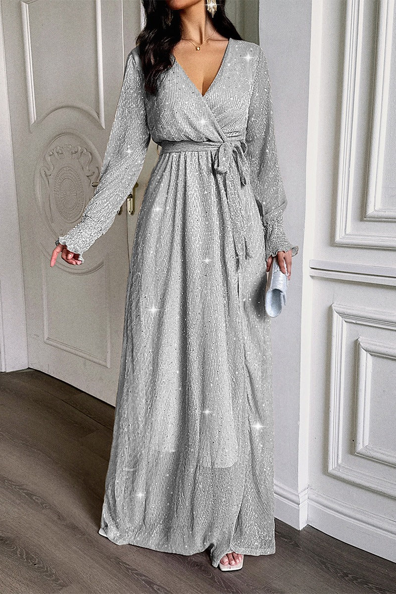 Long Sleeve Knitted Maxi Wrap Dress