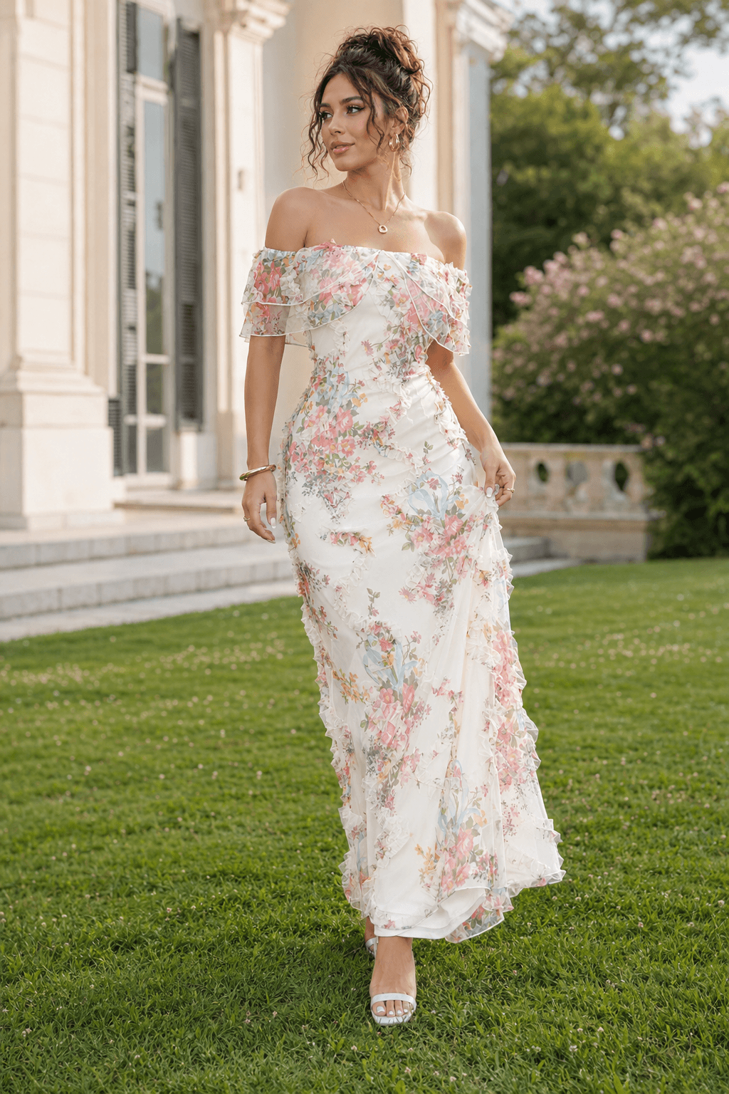 Off-the-Shoulder Bodycon Floral Dress