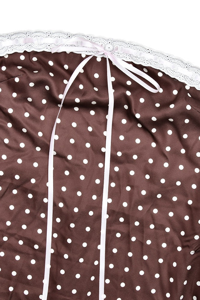 Satin Polka Dot Strapless Backless Maxi Dress in Brown - View 5