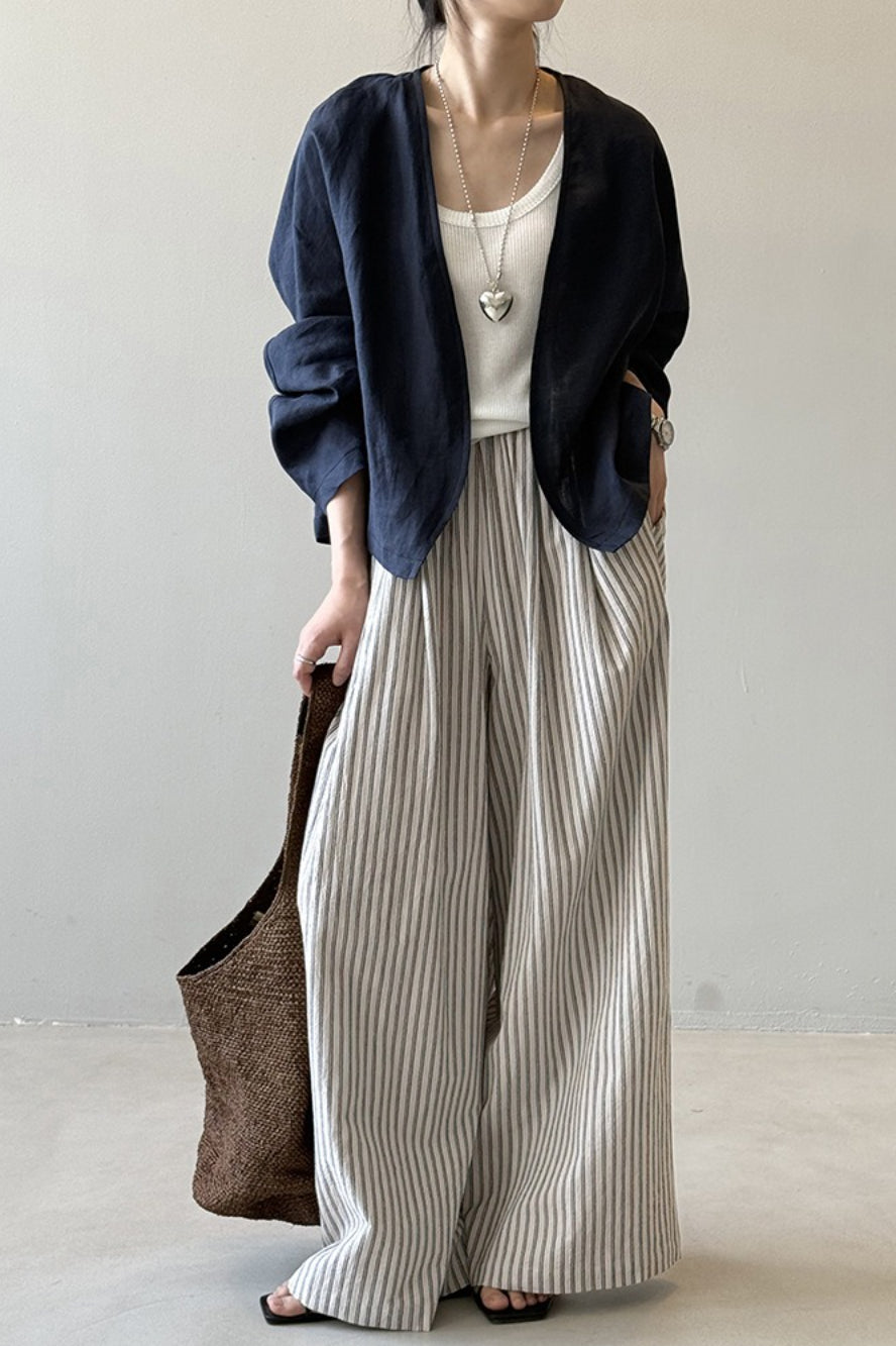 Striped High Waisted Wide Leg Straight Pants
