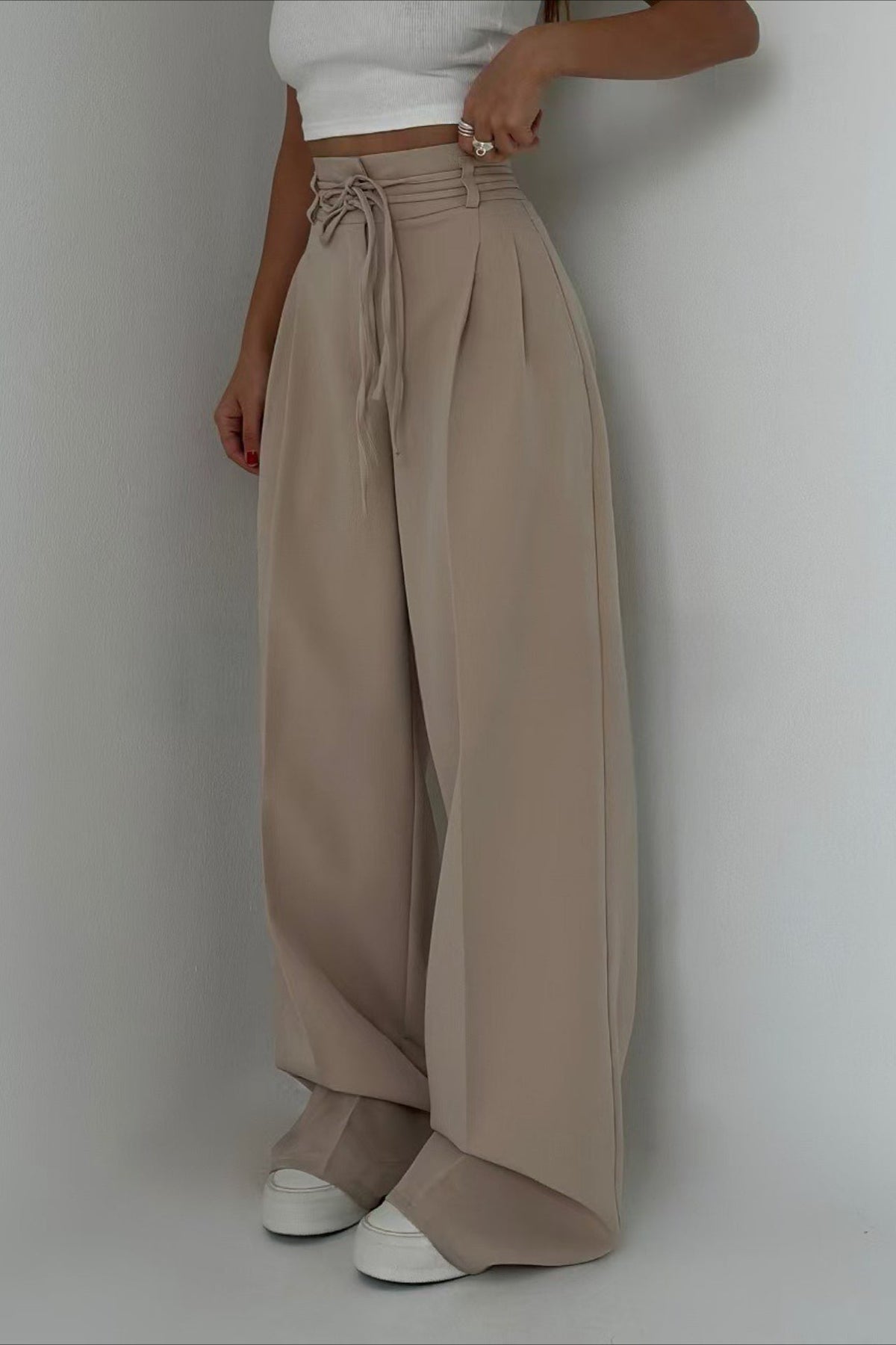 Chic High Waist Tie Slim Straight Pants