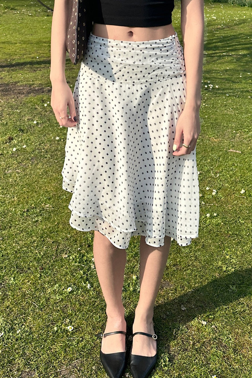 Polka Dot Low Waist Ruffle Hem A-Line Skirt