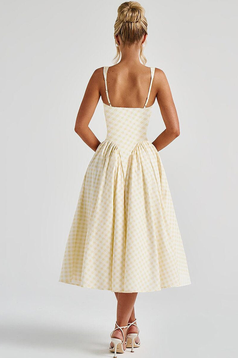 Plaid Square Neck Sleeveless Fit and Flare Midi Dress - View 6