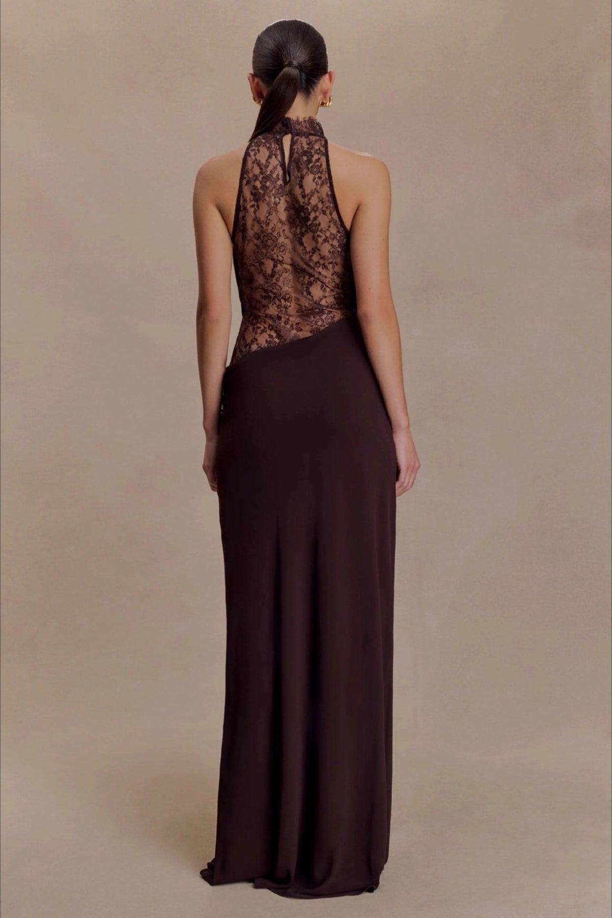 Halter Neck Lace Cut Out Backless Bias Cut Maxi Dress - View 4
