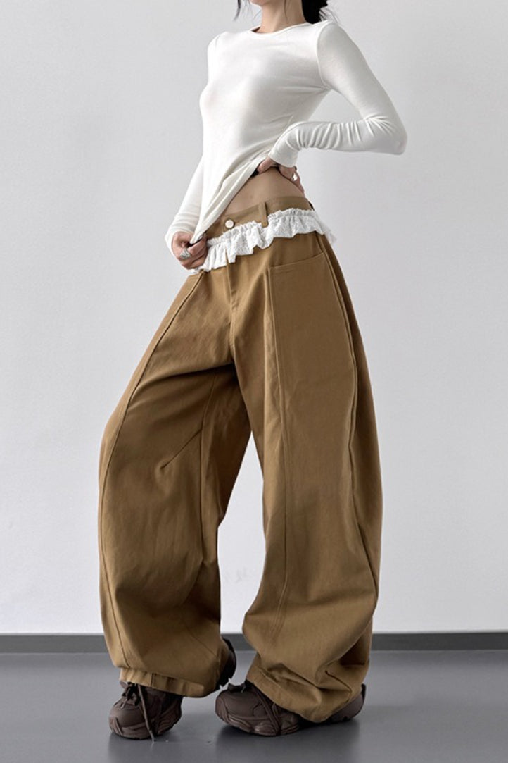 High-Waist Lace Wide-Leg Denim Jeans