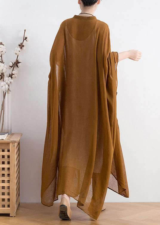 Batwing Sleeve Band Collar Button Front Patch Pocket Kaftan Maxi Dress - View 4