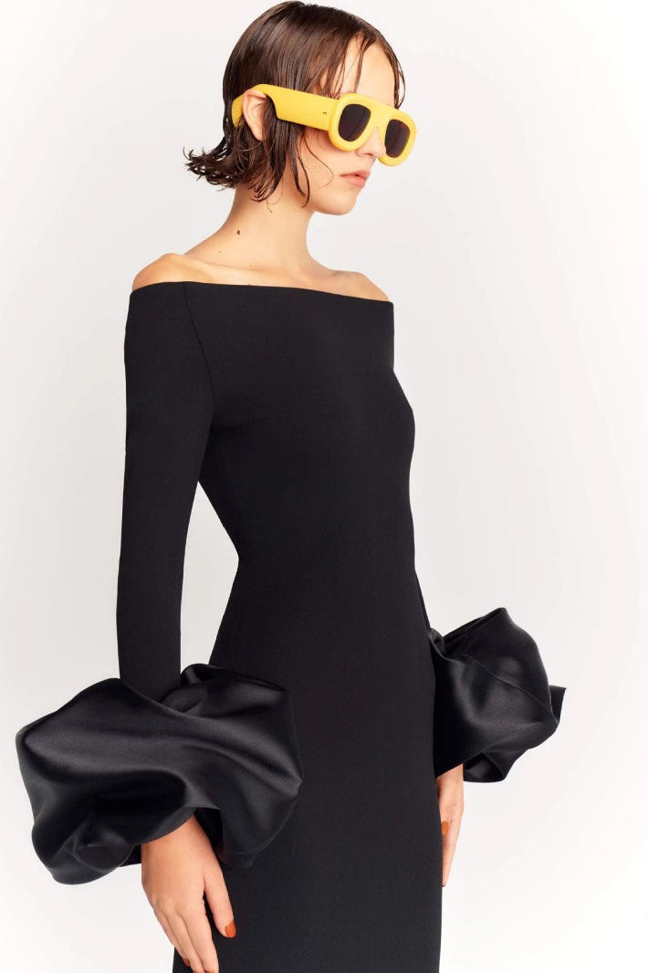 Off Shoulder Puff Sleeve Mermaid Maxi Gown - View 3