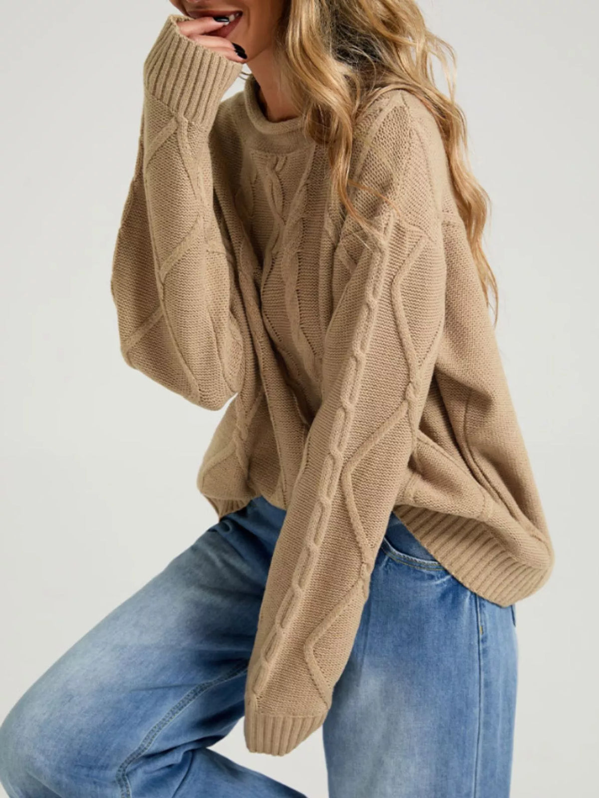 Cable Knit Ribbed Hem Sweater
