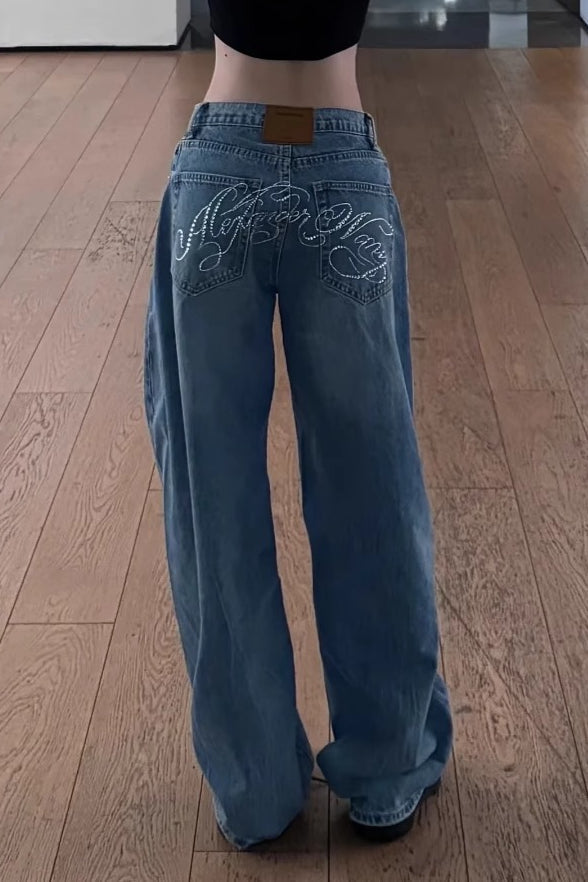 Vintage Washed Wide-Leg Denim Jeans