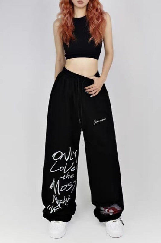 High Waist Loose Wide Leg Sporty Pants