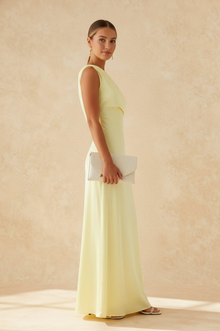 Satin One Shoulder Draped Mermaid Gown - View 7