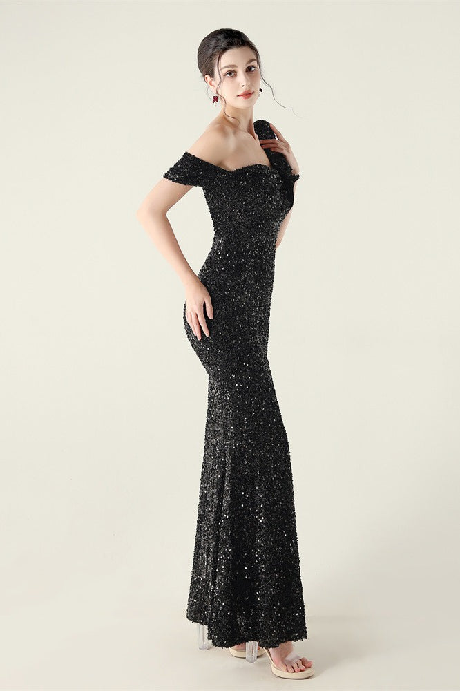 Sequin One Shoulder Ruffle High Split Mermaid Gown in Red - View 4