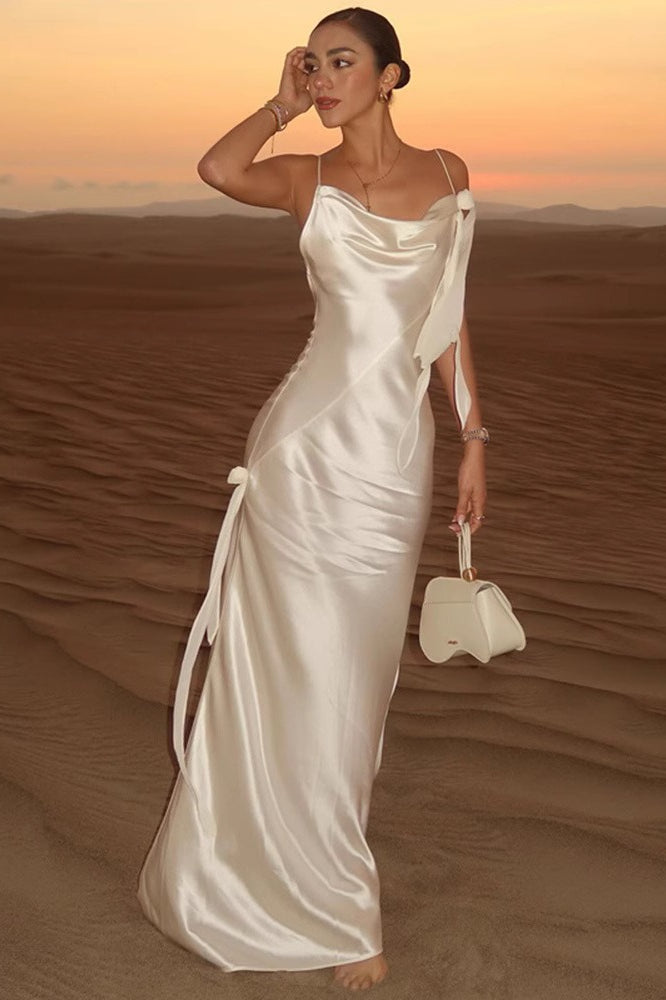 Cami Backless  Maxi Silk Dress in White - View 3