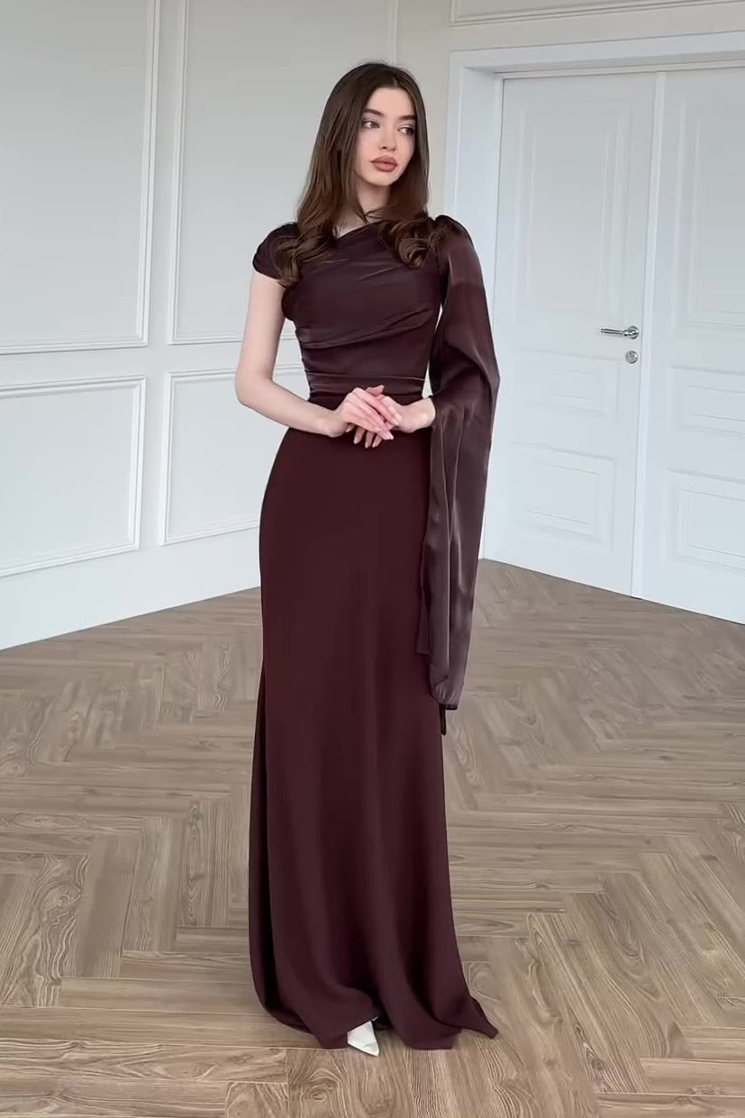 Chiffon One Shoulder Cape Sleeve Ruched High Slit Maxi Dress - View 3