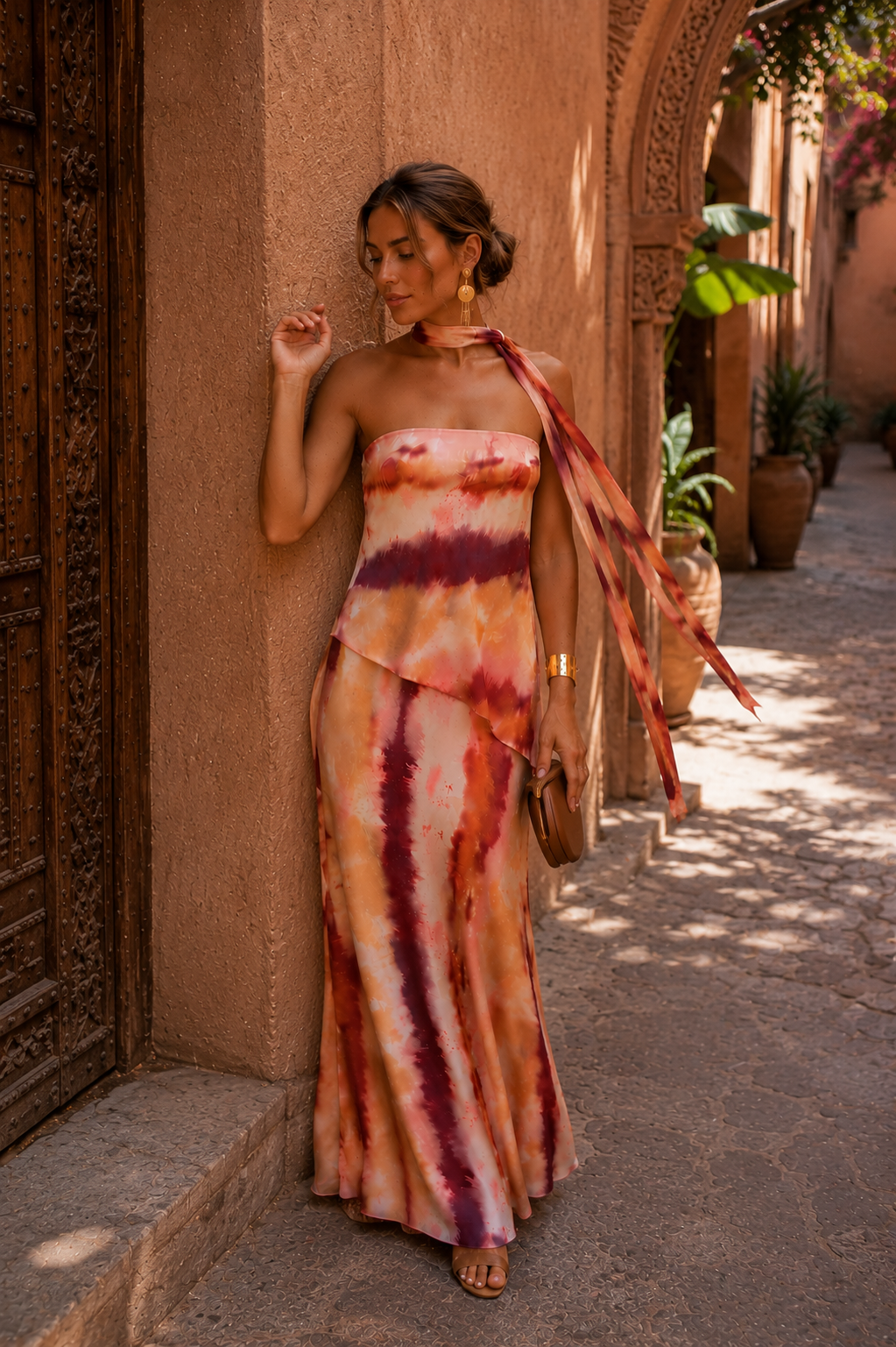 Tie Dye Strapless Faux Two Piece Maxi Dress 4