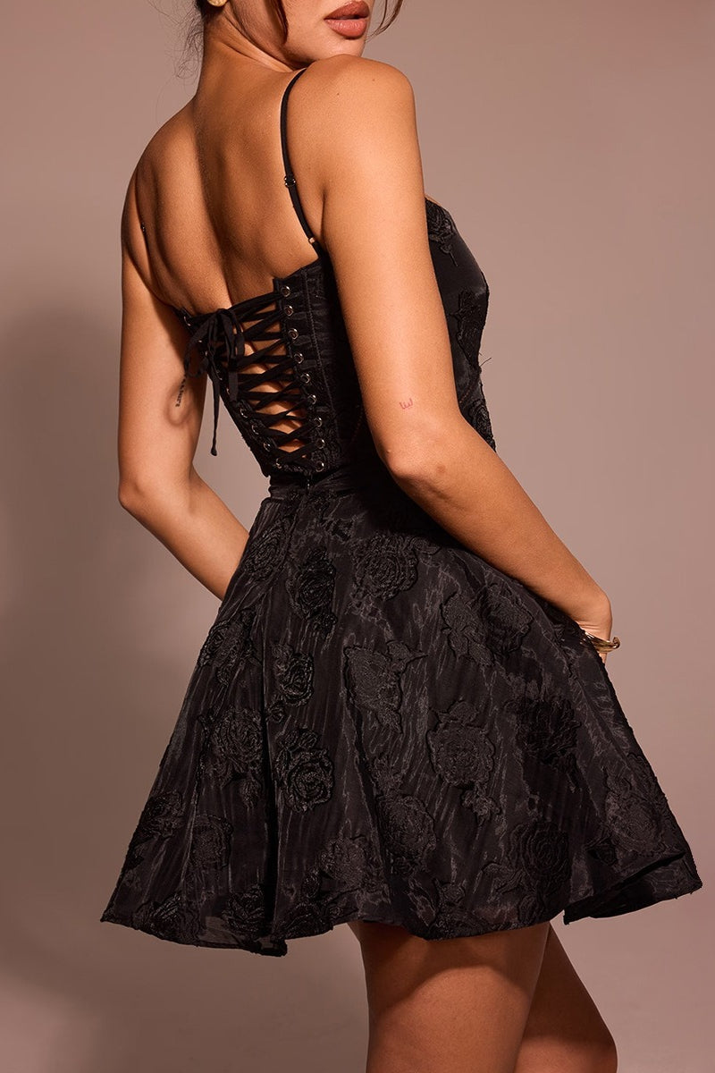 Floral Sweetheart Spaghetti Strap Fit and Flare Mini Dress - View 9