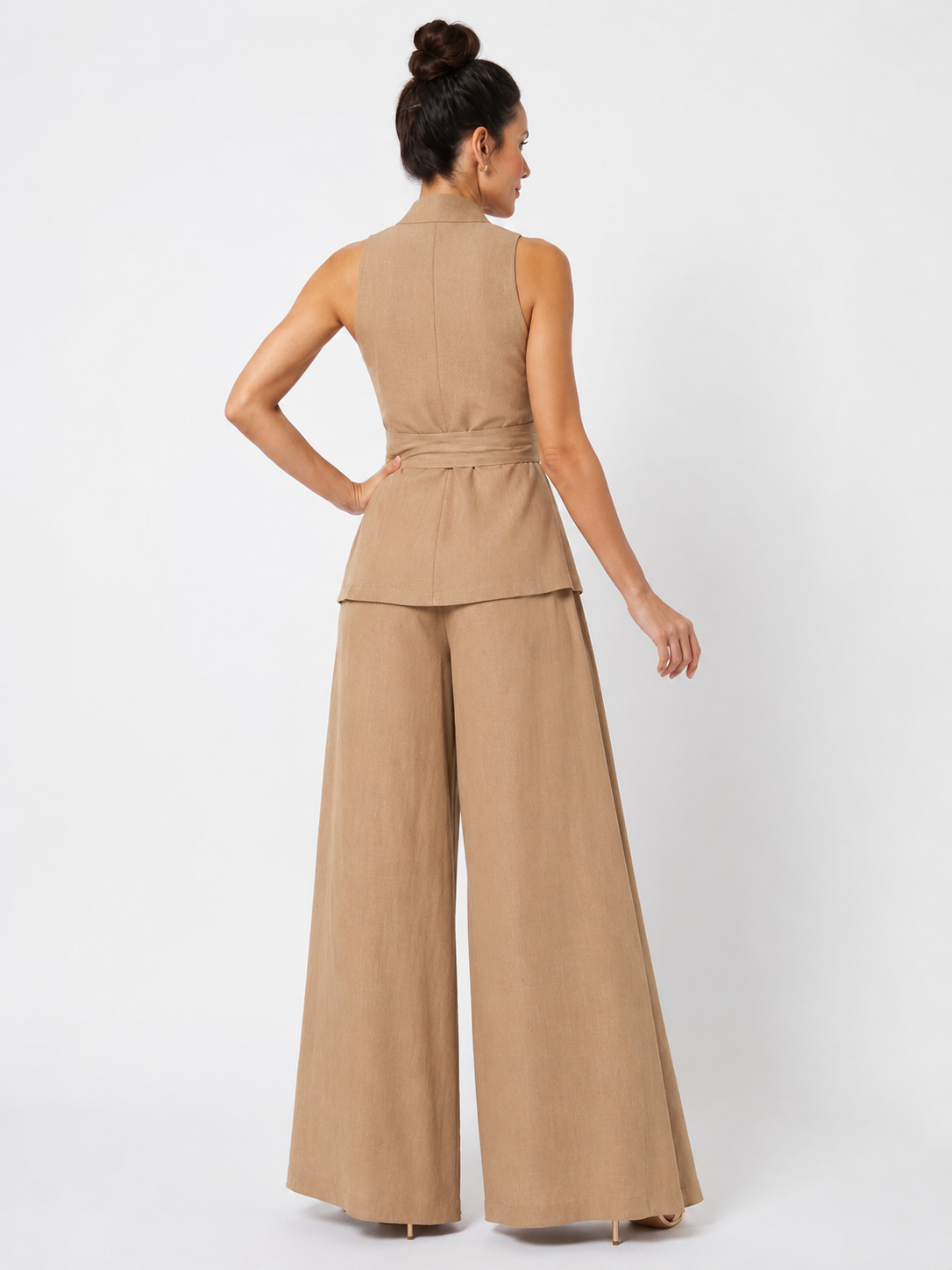 Sleeveless Shawl Collar Wrap Top and Wide Leg Pants Two Piece Set 10
