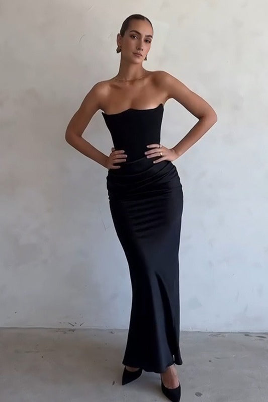 Satin Ruched Strapless Bodycon Dress - View 2