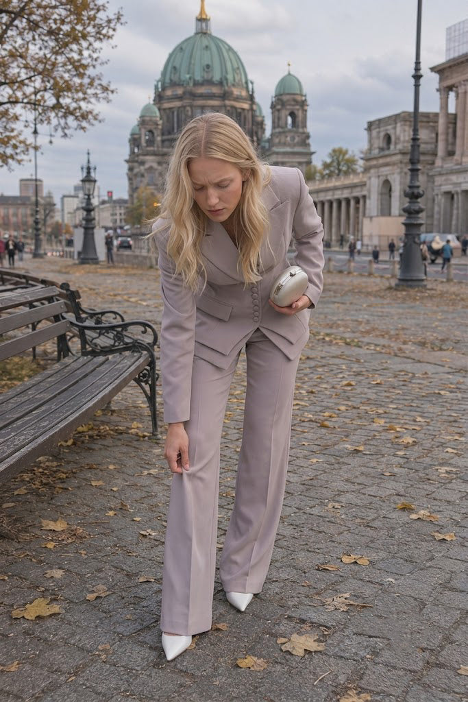 V Neck Two Piece Blazer Pants Set