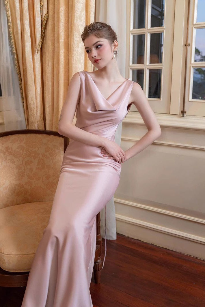 Satin Cowl Neck Sleeveless Sheath Maxi Gown - View 5