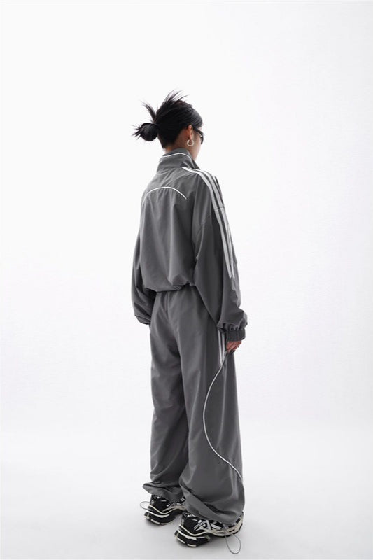Loose Fit Cargo Jacket Wide Leg Pants Activewear Set