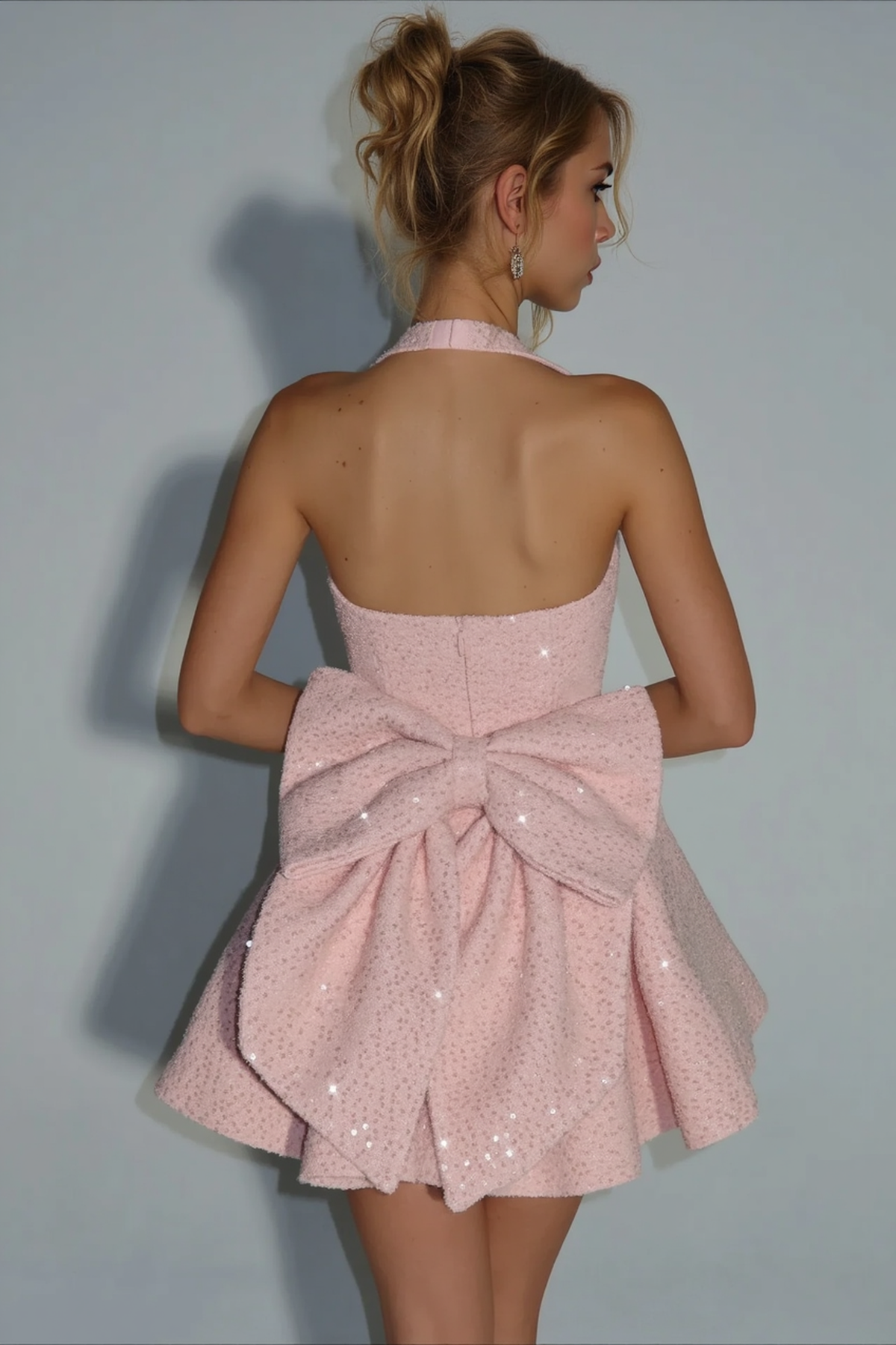 Halter Neck Sweetheart Sequin Fit and Flare Skater Mini Dress 3
