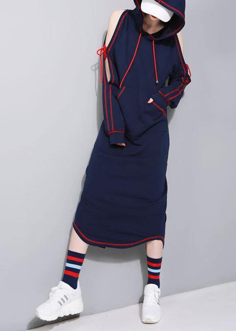 Cold Shoulder Hooded Long Sleeve Kangaroo Pocket Maxi Dress - View 2