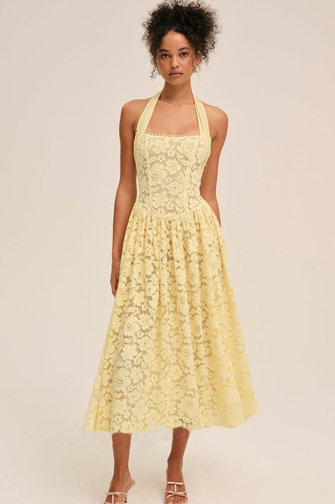 Backless Halter-Neck Lace Dress
