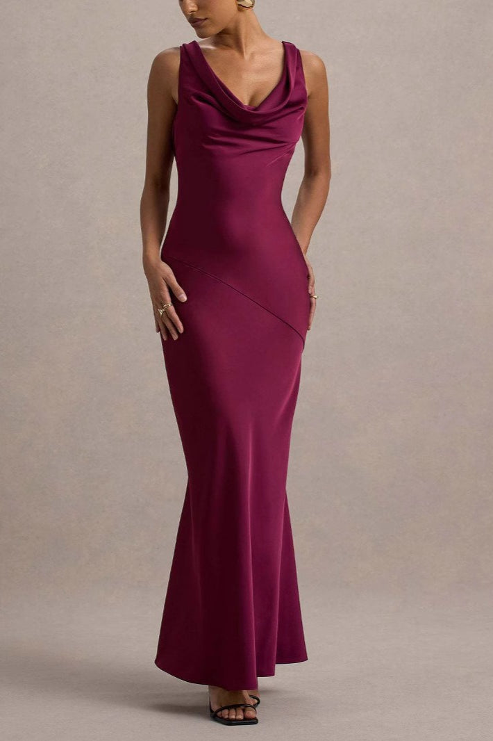 Satin Cowl Neck Bias Cut Mermaid Maxi Gown - View 4