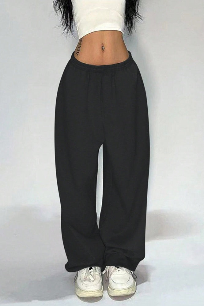 Street Trendy Loose Solid Wide Leg Straight Pants